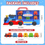 Toys For 3 4 5 6 Year Old Boys For Kids Girl Boy Toys,2-In-1 Toddler Toy Trucks Christmas Train Set With Light & Sounds Include 1 Transport Toy Trucks,6 Magnetic Trains
