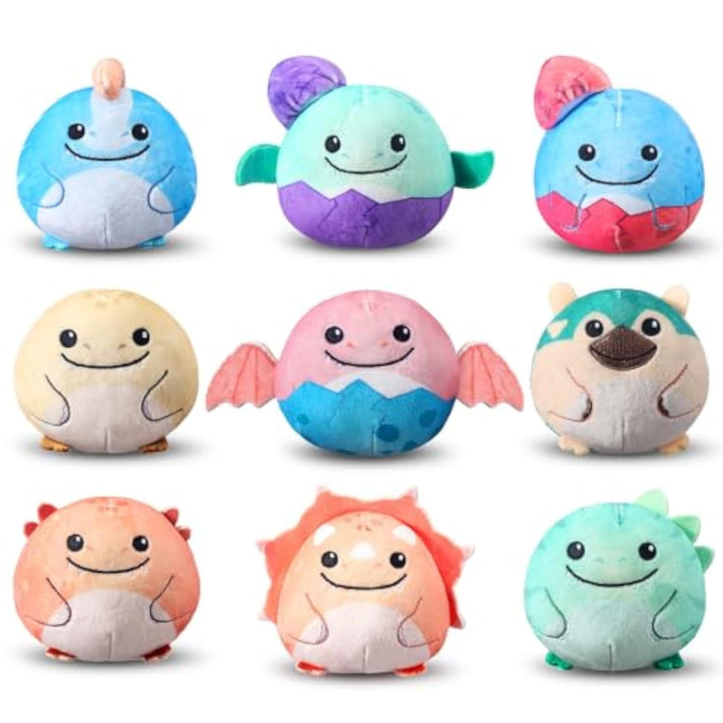 9 Pack Mini Dinosaur Stuffed Animal Bulk 3.2 Inch Round Plush Keychain Toy For Baby Shower Birthday Gift Stuffer Dinosaur Themed Party Decoration