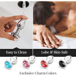 Jewel Butt Plug Beginner 4 Piece Set - Extra Small, Small, Medium, Large - Wide Base Prevents Slippage - Metal Anal Sex Adult Toy For Men & Women - (Gunmatal & Silver With Pink Charm)