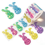 500 Pcs Sparkly Easter Bunny Stickers, 5 Colors, Waterproof Self-Adhesive Rabbit Decals