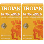 TROJAN Ultra Ribbed Premium Lubricated Condoms, 12 Count (Pack of 2)