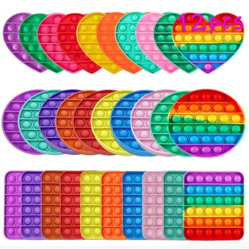 Random 12 Pcs Fidget Toys,Push Pop Fidget Sensory Toys Set,Stress Relief Gifts For Kids & Adults,Pop Bulk & Party Favors Toddler Toys For Easter Gifts,Party Supplies,Classroom Prizes
