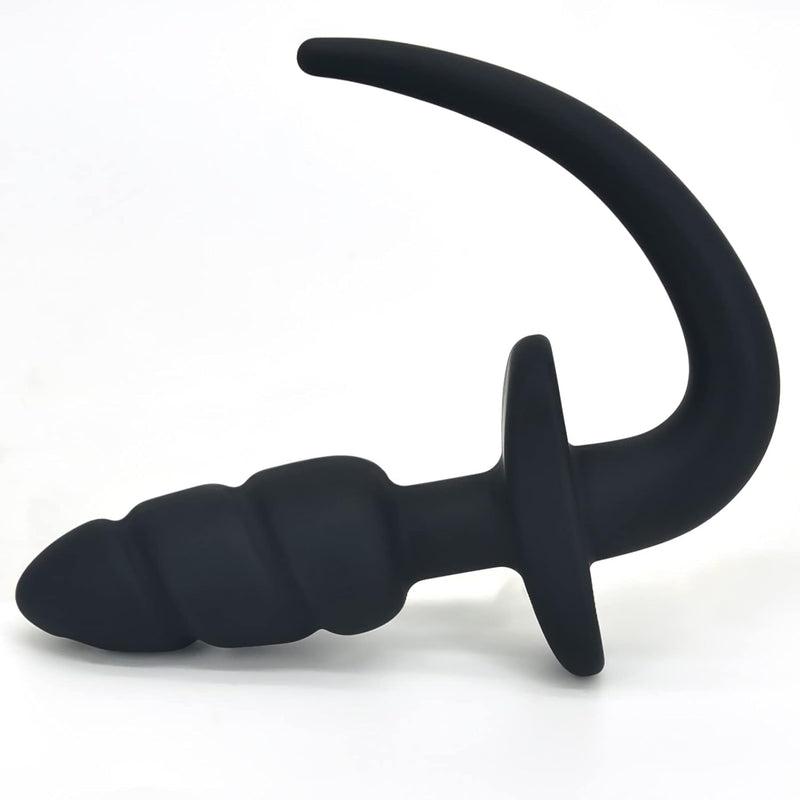 Anal Plug Tiny Puppy Tail Butt Plug With T-Shaped Base For Long-Term Wear Silicone Dog Tail Cosplay Sex Toy For Women Men Black