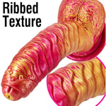 Realistic Dildo 8.66 Inch G-Spot Ribbed Cock Penis With Strong Suction Cup Silicone Prostate Massager Sex Toys For Vaginal Anal Masturbation, Red & Golden,