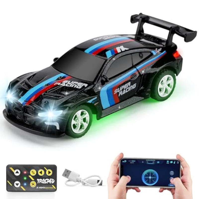 Mini Rc Toy Cars For Boys Kids Adults, 2.4Ghz App Remote Control Car With Lights And 3 Speed Modes, 1/64 Race Toy Car Rechargeable For Boys Ages 5-7 8-12,Birthday Gifts For Kids