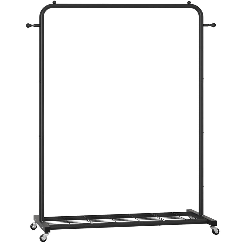 Clothes Rack On Wheels, Clothing Rack With Bottom Mesh Storage Shelf,Sturdy Meta