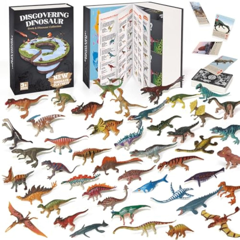 Dinosaur Toys Book With 50 Pcs Different Dinosaurs Figures & Pokers,Interactive Perfect For Kids Dinosaurs Educational Toys For 3 4 5 6 7 8 12 Year Old Boys&Girls