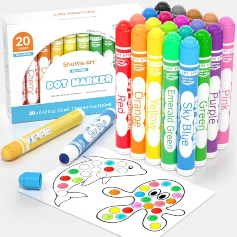20 Color Washable Dot Markers for Toddlers, Non-Toxic Art Supplies