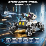 Robot Dog Rc Stunt Car Toys - Gesture Sensing Remote Control Car With Mecanum Wheels, Led Eyes, 3 Sound Effects,Water-Shooting Turret & Rgb Lights,Birthday Gift For Kids Boys Girls