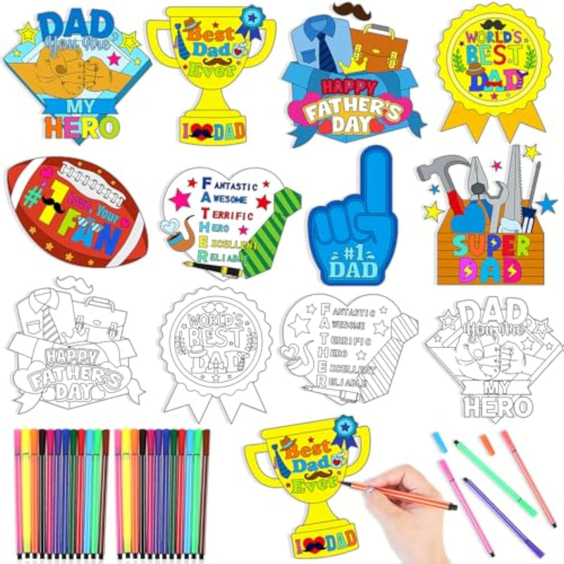 24 Pcs Color Your Own Father’s Day Cards with Paint Pens, DIY Kids Craft Kit