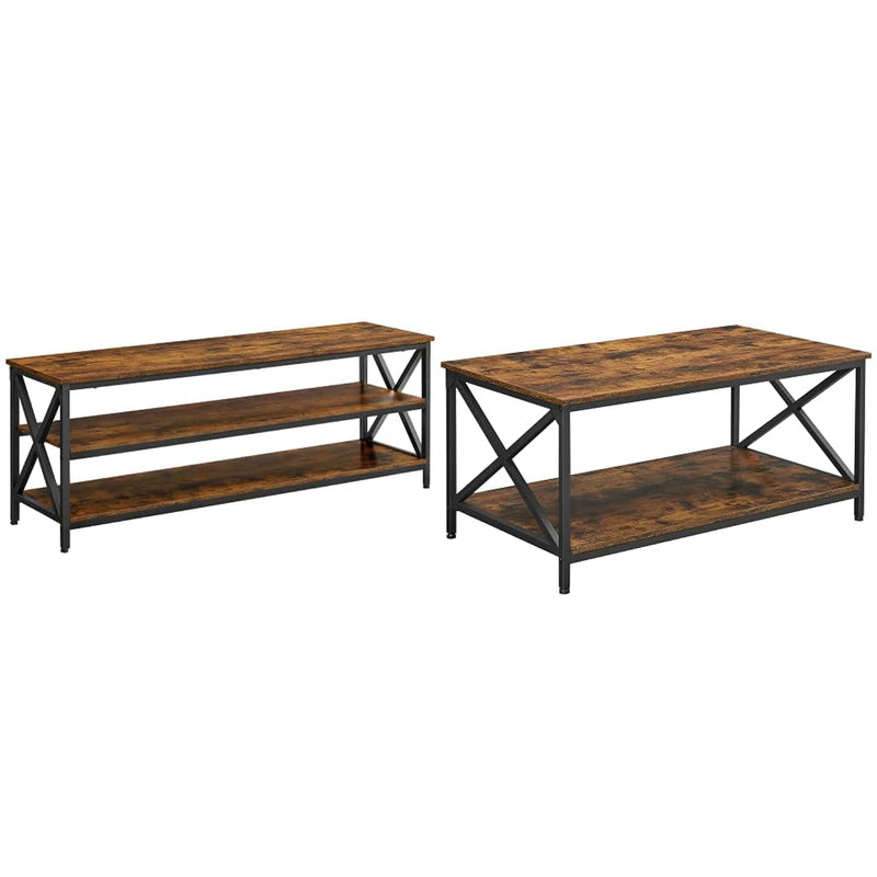 Tv Stand For Up To 65-Inch Televisions, 57.9 X 15.7 X 19.7, Rustic Brown & Cof