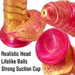 Realistic Dildo 8.66 Inch G-Spot Ribbed Cock Penis With Strong Suction Cup Silicone Prostate Massager Sex Toys For Vaginal Anal Masturbation, Red & Golden,