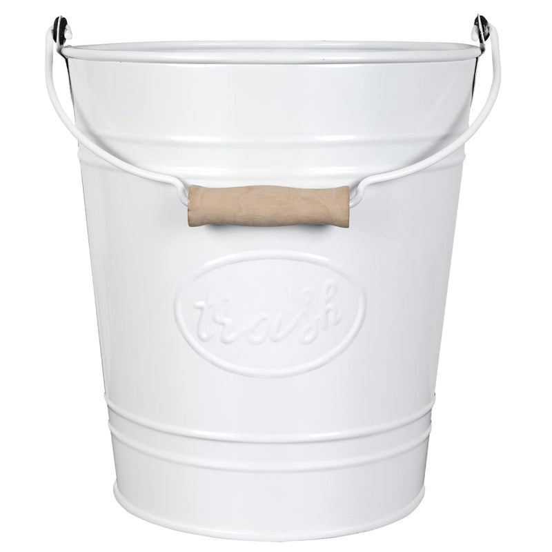 Farmhouse Bathroom Trash Can - White Trash Can Bucket With Wooden Handle For Rus