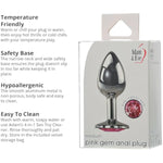 Gem Medium Anal Plug, Metal Butt Plug For Women & Men, Tapered Trainer For Beginners & Advanced, Weighted Aluminum Plug For Temperature Play, Safety Flared Base, Includes Velvet Bag, 3.25"