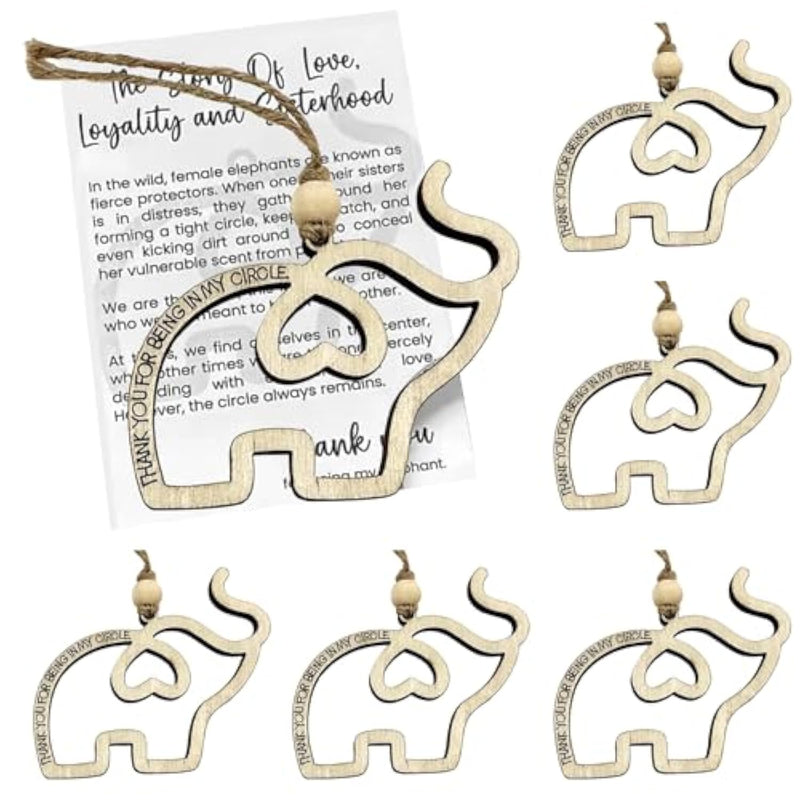 6 Pcs Friendship Elephant Ornament Set,Wooden Elephant Christmas Ornaments For Sisterhood With Story Cards,Friendship Gifts For Women
