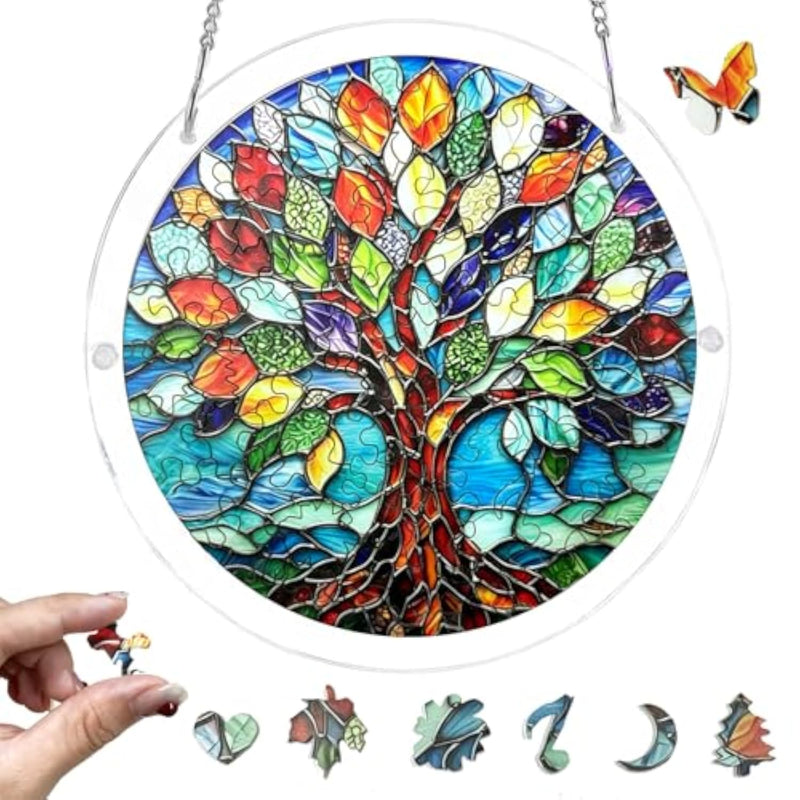Tree Stained Glass Paint-by-Number Kit, 7.9 Inch Self-Adhesive Window Art Craft