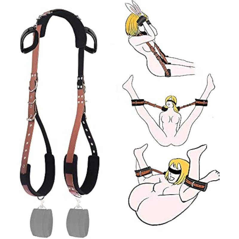 Bdsm Sex Bondage Kit - Thigh And Wrist Restraint Cuffs, Neck To Leg Sex Toy With Handcuffs, Doggy-Style Swing, And Leg Straps For Couples' Sm Games