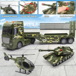 Big Green Military Truck Toy - 25.6’’ Large Semi Truck Toy With Helicopter And Tank - Army Toys With Sounds & Light, Friction Powered Cars Toys Birthday Gift For Kids Boys Girls 3 4 5 6 7 8