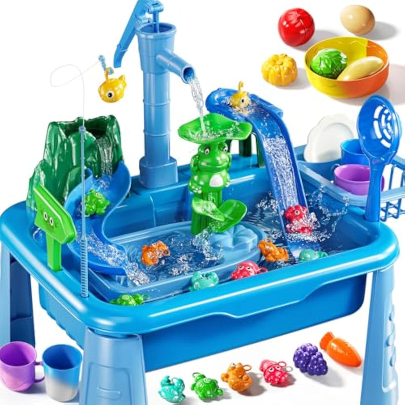 Water Table For Toddlers 1-3- Kids Play Sink With Pump And Running Water, Water Table For Kids Ages 4-8 With Fishing Games, Summer Outside Sensory Gift Toys For Boys And Girls 2 3 4 5 6 7 8