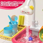 Color Changing Kitchen Play Sink Toys With Running Water For Kid,4-In-1 Electric Dishwasher Playing Toy With Animals, Food, Tableware Accessories,Pretend Role Birthday Toy For Boy And Girl