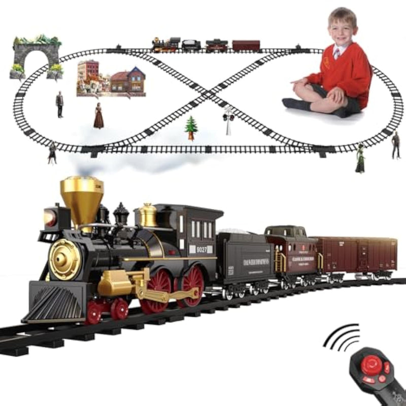 Train Set For Kids - Electric Remote Control Train Track Around Christmas Tree, Steam Locomotive Engine Train Railway Kits W/Smoke, Light & Sounds, Christmas Toys Gifts For 3 4 5 6 7 8 Year Old Kids