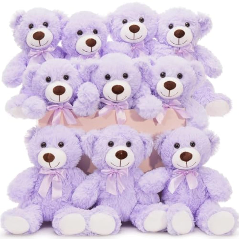Bulk Teddy Bear Baby Shower, 10 Packs Small Teddy Bear Stuffed Animals In Bulk,13.5" Small Stuffed Bears Plush For Wedding,Birthday,Christmas, Party Decorations,Purple
