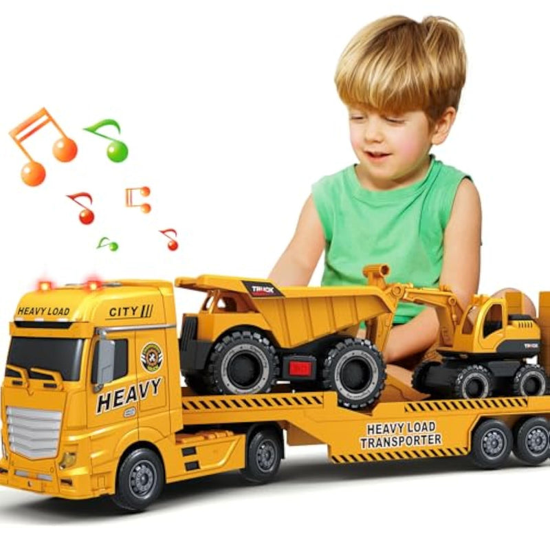 3 4 5 6 Toddler Boy Toys, 25" Construction Carrier Toy With Excavator And Dump Truck,3 In 1 Truck, Christmas Birthday Gifts For Kids 3 4 5 6 Years Old