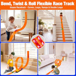 16.4 Ft Flexible Race Track For Kids, Portable Diy Roll-Up Flex Race Car Tracks With Suction Cups Compatible With Diecast 1/64Th Cars Birthday Gift Stocking Stuffers For Boys Girls Ages 3 4 5 +