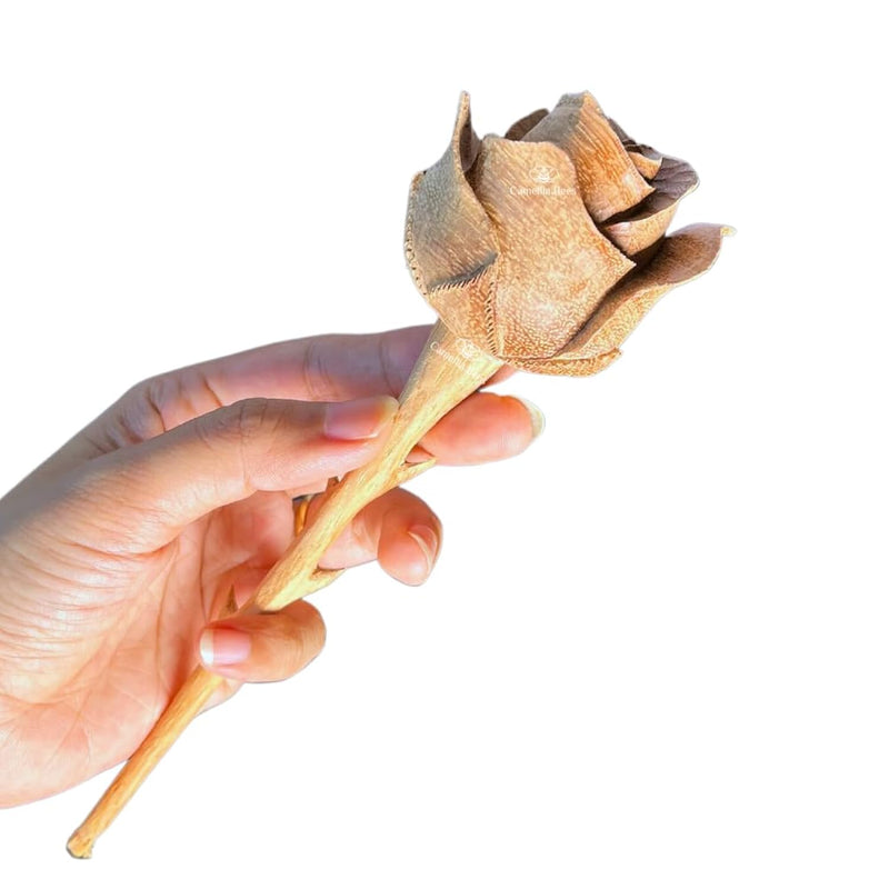 Hand-Carved Wooden Rose Anniversary Keepsake Gift for Her, Wife, 5th Wood Anniversary & Birthday