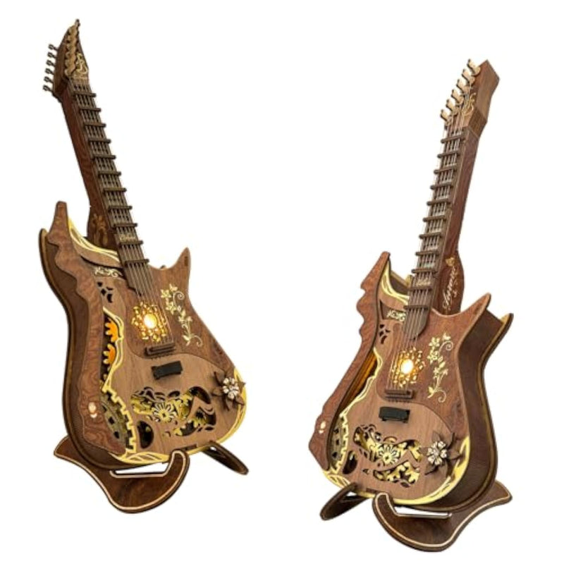 3D Wooden Guitar Mechanical Model Kit for Adults, DIY Gear Puzzle & Craft Set