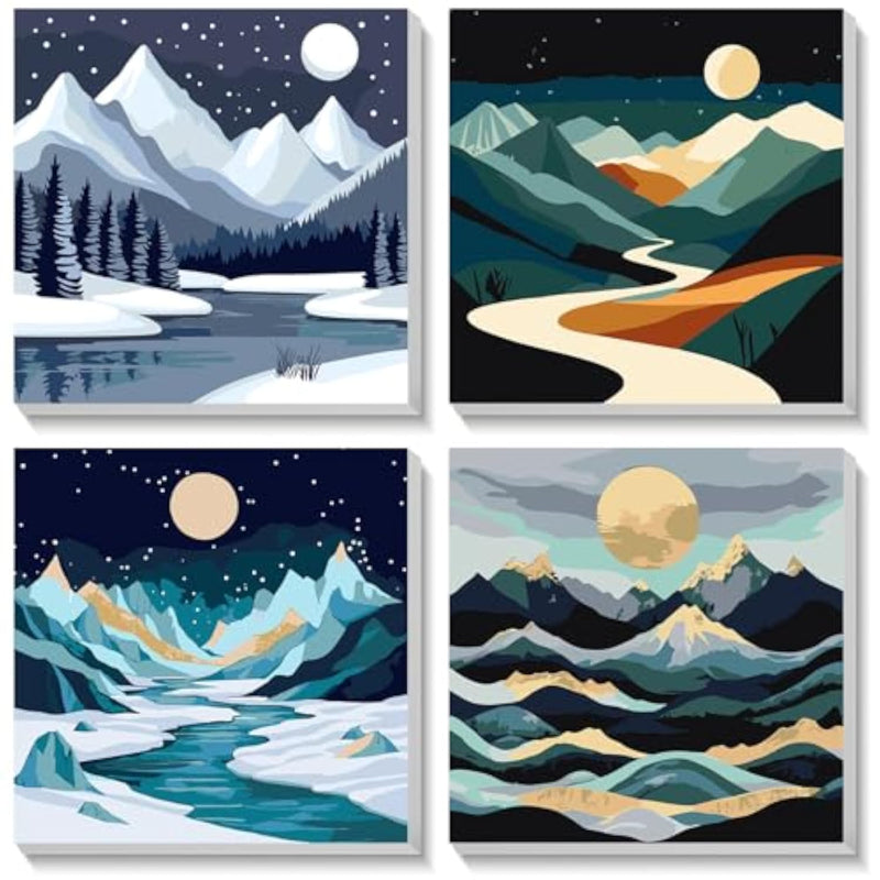 4 Pack Framed Paint by Numbers Kit for Kids Ages 8-12, Landscape Canvas Art Set
