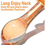 Glass Anal Plug Butt Plug Prostate Massager With Long Neck Rose Round Base And Gradual Head Fetish Bum Plug Anal Dilator Masturbation Sex Toy For Women Men, 5.35 X 1.37 Inch Golden