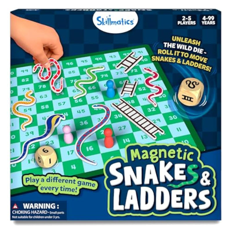 Snakes & Ladders - Magnetic & Customizable Board Game With A Twist, Classic Strategy Game For Family Game Night, Travel Toy & Gift For Boys, Girls, Teens & Adults, 2-5 Players