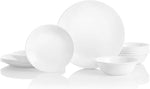 Vitrelle 18-Piece Service for 6 Dinnerware Set, Triple Layer Glass and Chip Resistant, Lightweight Round Plates and Bowls Set, Winter Frost White