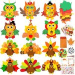 24 Sets Thanksgiving Craft Kit with Turkey, Owl Foam Cards & Glitter Stickers