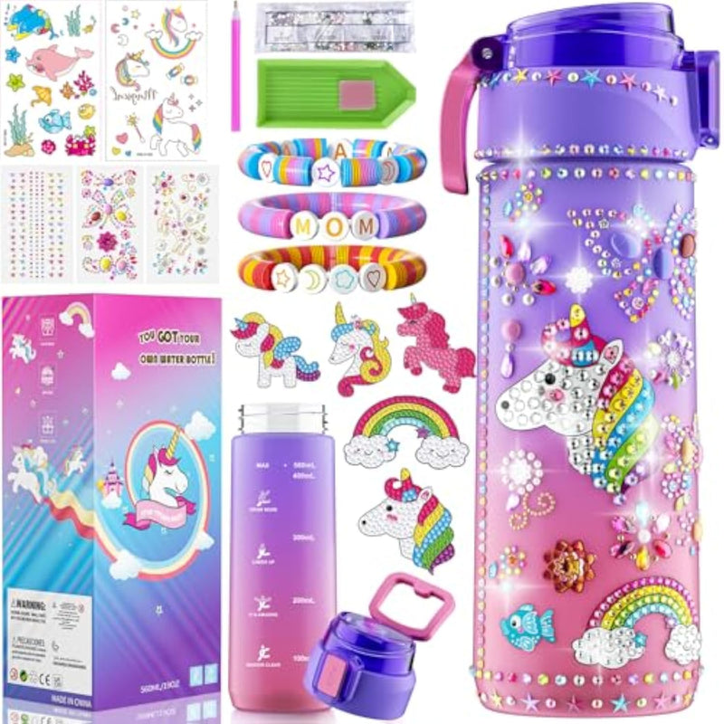 Decorate Your Own Water Bottle Kit with Unicorn Diamond Art & Bracelet Making