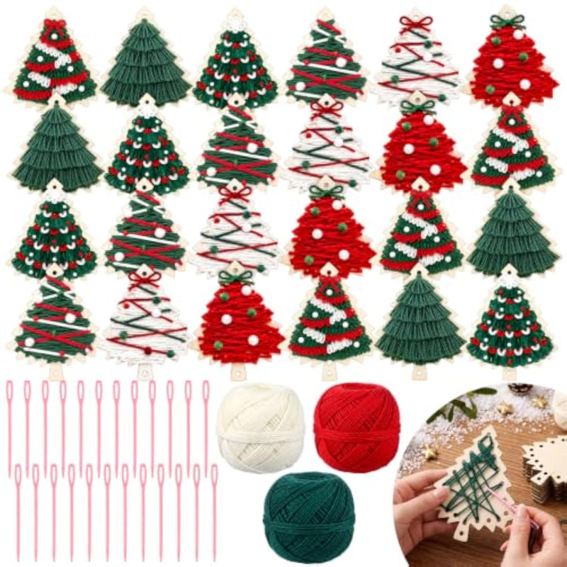 24-Piece Christmas Wooden Craft Kit with Yarn & Weaving Tools