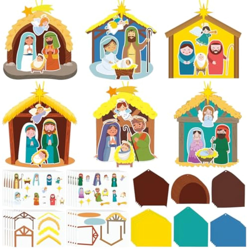 30 Sets Nativity Scene Craft Kit for Kids, Christian Christmas Ornament Activity