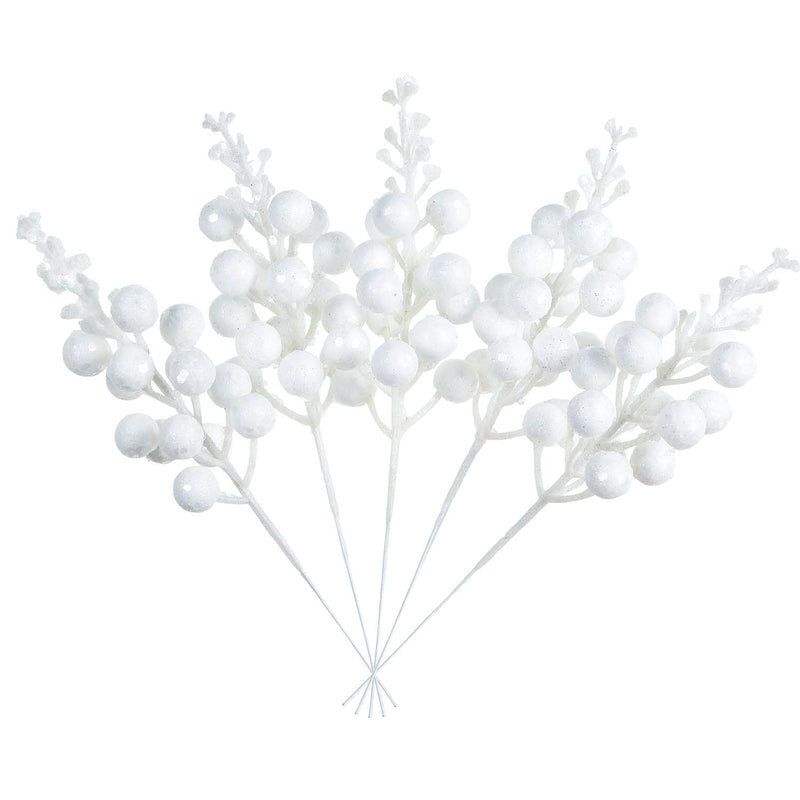 20 Pack Christmas Glitter Berries Stems, 8 Inch Champagne Artificial Christmas
