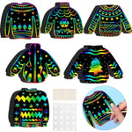 48 Pcs Ugly Sweater Scratch Cards Rainbow Christmas Tree Ornaments