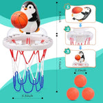Bath Toys, Bathtub Basketball Hoop For Toddler Kids, 3 Soft No Hole Balls & Bath Basketball Hoop With Strong Suction Cup, Black & White Penguin Baby Shower Bath Toys Set For Boys And Girls