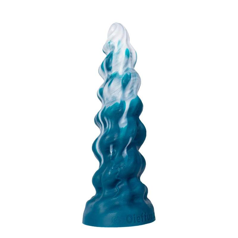 Fantasy Soft Thrusting Dildo - Conical, Layered, Massive & Thick Design For Anal Play, Huge & Fat Dildo With Realistic Feel (S), White And Dark Green