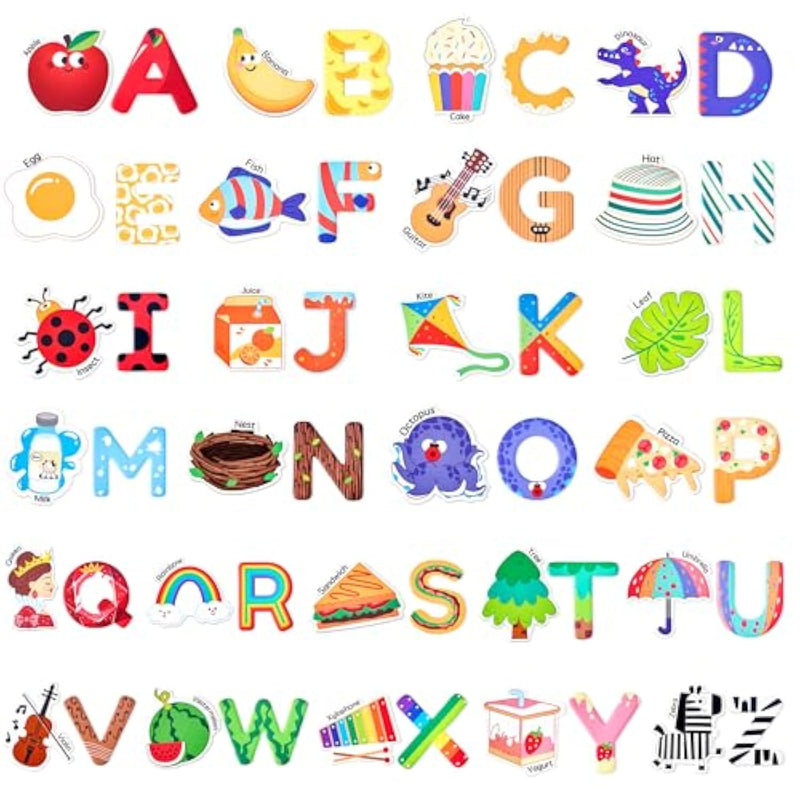 Fridge Magnets For Toddlers – 26 Cute Objects & Uppercase Letters, Large Refrigerator Abc Alphabet Magnets Set For Kids, Preschool Learning Spelling Alphabet Gift Toy For Ages 2+