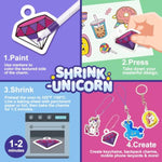 89 Pcs Unicorn Shrink Plastic Art Kit with 46 Shapes, 12 Markers & Accessories