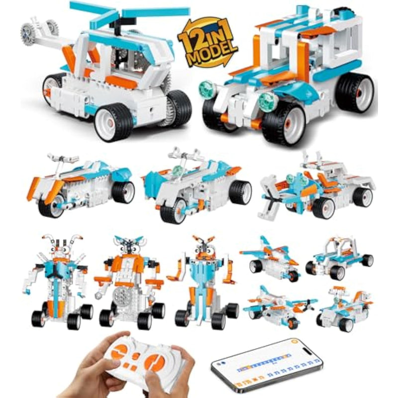 Stem Robot Building Kit For Kids, 12-In-1 Building Robot Toys App & Remote Control Car, Stem Toys For Boys Age 8-12, Rechargeable Educational Robotics Toy For Boys Girls Christmas Birthday 332+Pcs