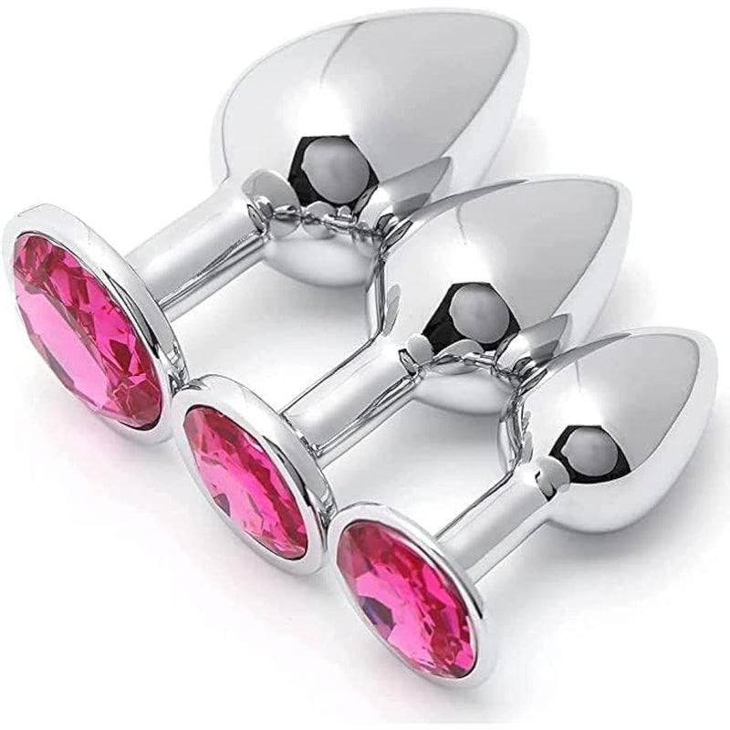 3 Pcs Luxury Jewelry Design Fetish Anal Butt Plug(Rose Red)