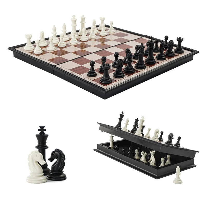 Mini Chess Board, 7.08" X 7.08" Folding Chess Set With Magnetic Pieces, Tra
