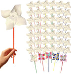 24 Pack DIY Pinwheel Craft Kit for Kids, Color Your Own Patriotic Paper Windmills