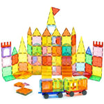 130 Pcs Magnetic Tiles,Magnetic Building Blocks With 2 Cars,Magnet Tiles 3D Clear Construction Stem Preschool Sensory Educational Toys Set For Kids Toddlers Boys 3 4 5 6 7 8 9+ Year Old