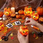 12 Pcs Halloween Pumpkin Craft Kit with LED Candle Light and Tissue Paper Decoration